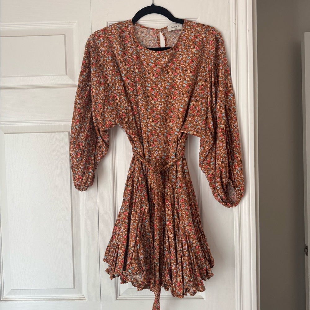 Aura Red Floral Long Sleeve Dress